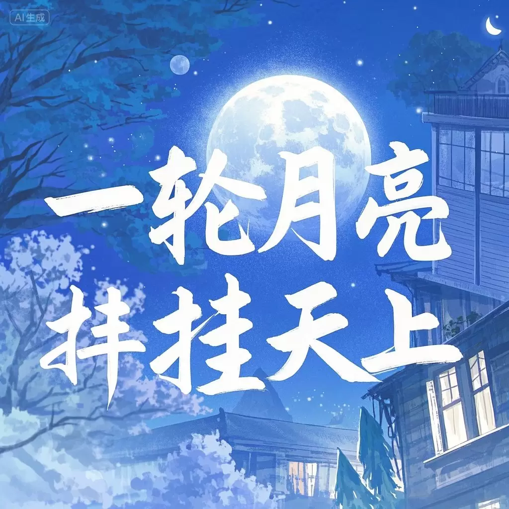 一轮月亮挂天上
